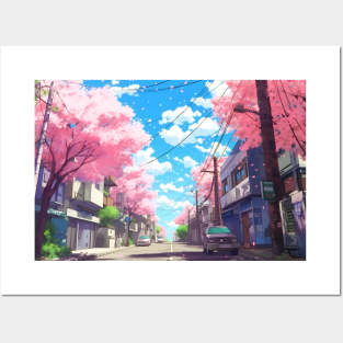Cherry Blossom Tokyo Street Cityscape – Anime Wallpaper Posters and Art